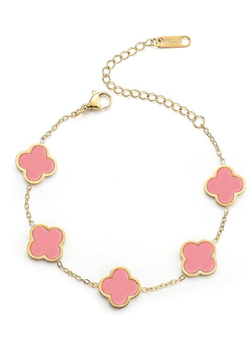 Floral Clover Charm Bracelet, 18K Gold-Plated, stainles steel  - Image 1