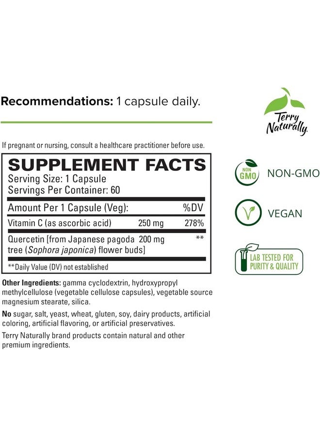 Terry Naturally Quercetin with Vitamin C Enhanced Absorption - Quercetin Supplement for Immune Support & Cellular Health - Respiratory Supplement for Sinus & Lung Health - 60 Capsules - Image 2