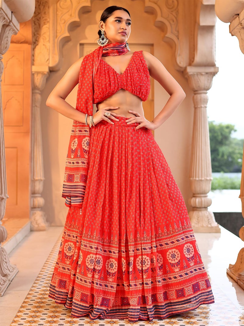 PURVAJA Women Chiffon Semi-Stitched Lehenga Choli Set (Anika-Red Free Size) - Image 5