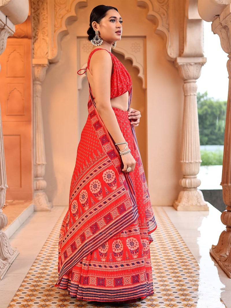PURVAJA Women Chiffon Semi-Stitched Lehenga Choli Set (Anika-Red Free Size) - Image 2
