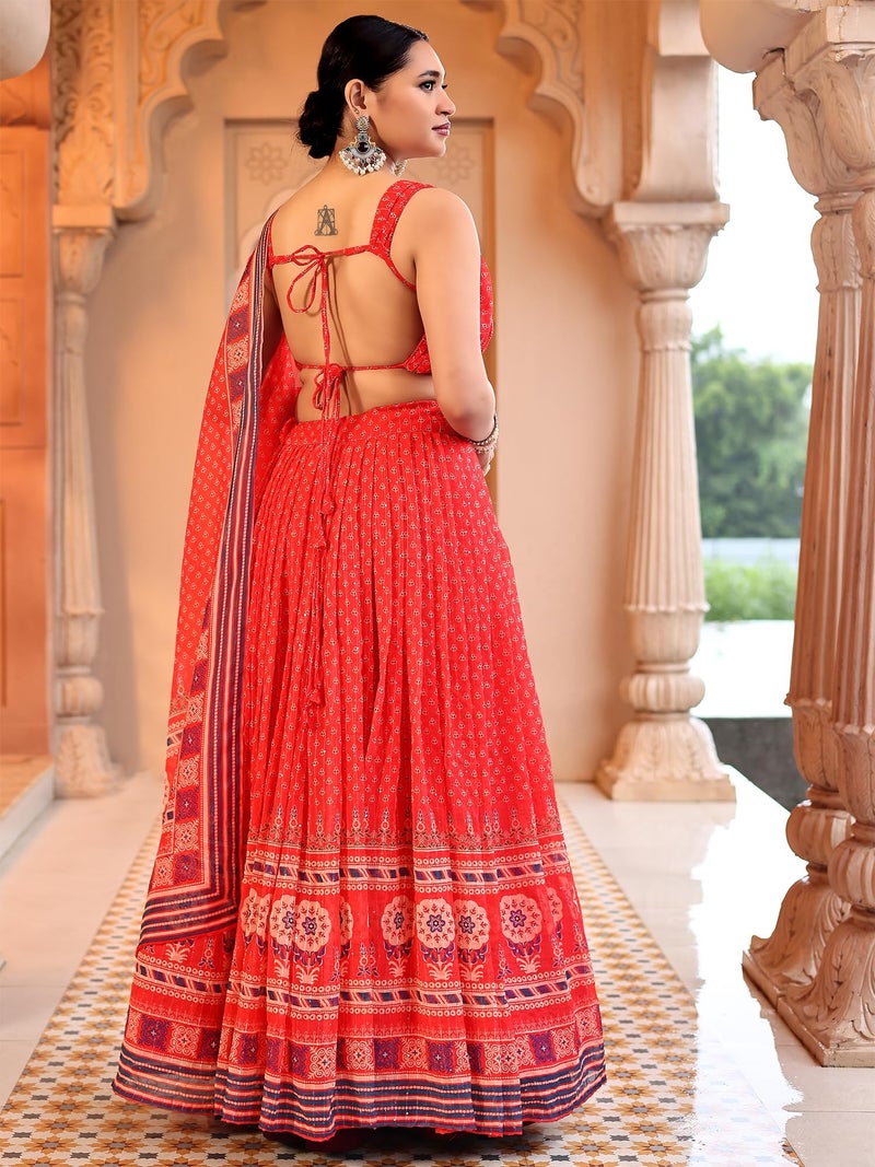 PURVAJA Women Chiffon Semi-Stitched Lehenga Choli Set (Anika-Red Free Size) - Image 3