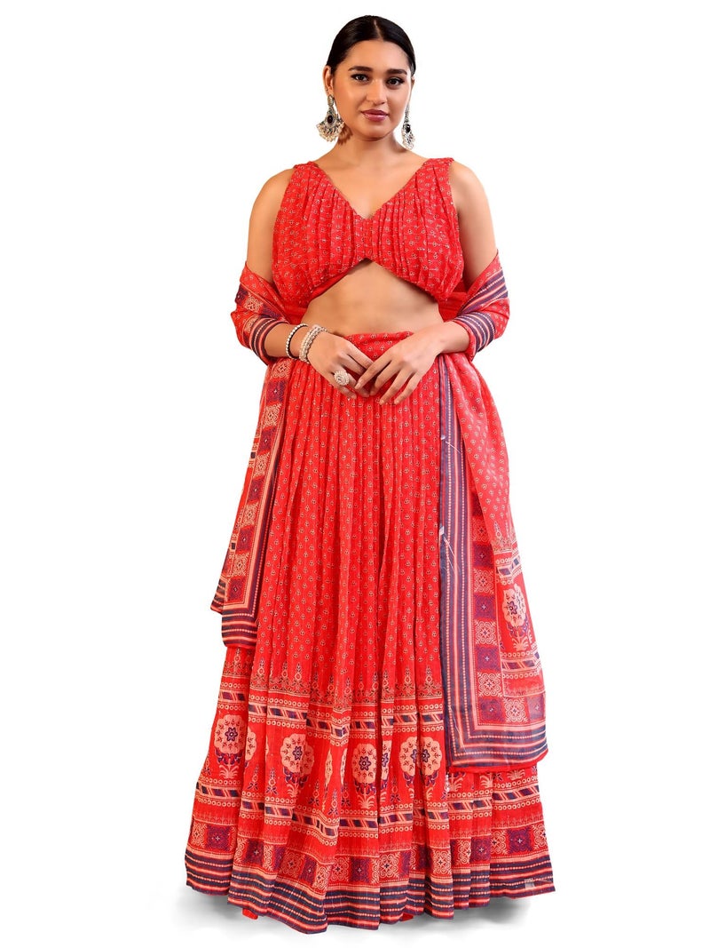 PURVAJA Women Chiffon Semi-Stitched Lehenga Choli Set (Anika-Red Free Size) - Image 1