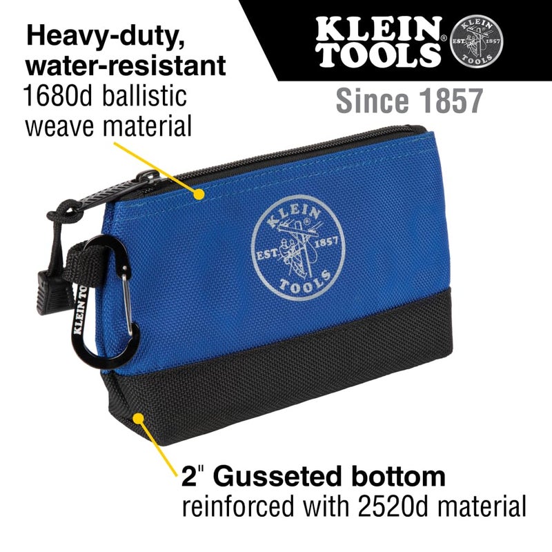 Klein Tools 55559 Stand-Up Zipper Bag Tool Pouch with Carabiners, 7-Inch Blue and 14-Inch Gray Utility Bags with Reinforced Bottom, 2-Pack - Image 2