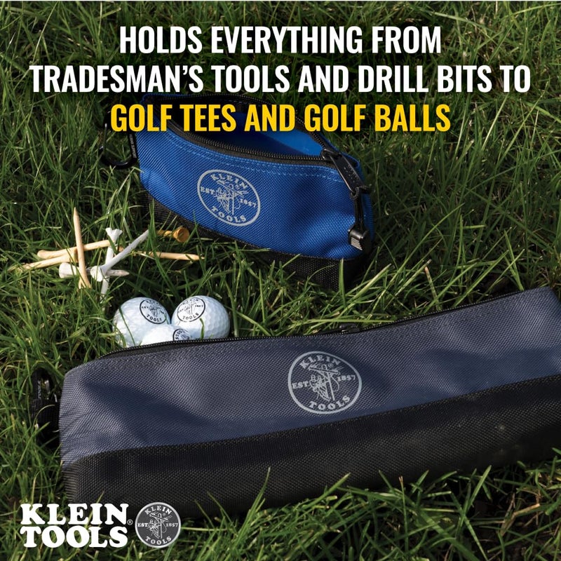 Klein Tools 55559 Stand-Up Zipper Bag Tool Pouch with Carabiners, 7-Inch Blue and 14-Inch Gray Utility Bags with Reinforced Bottom, 2-Pack - Image 5
