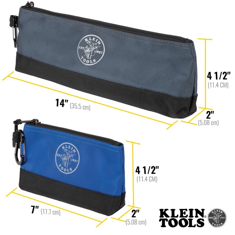 Klein Tools 55559 Stand-Up Zipper Bag Tool Pouch with Carabiners, 7-Inch Blue and 14-Inch Gray Utility Bags with Reinforced Bottom, 2-Pack - Image 4
