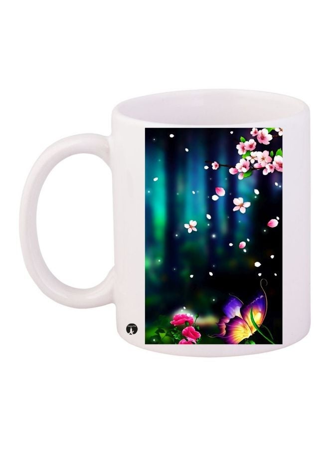 RYN Floral Printed Coffee Mug White/Black/Pink 11ounce