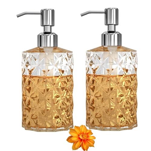 Luximal 2'Pack Crystal Glass Soap Dispenser Set (400ml Each) | Refillable Handwash & Sanitizer Bottle with ABS Pump for Bathroom, Kitchen, Sink & Wash Basin - Image 1