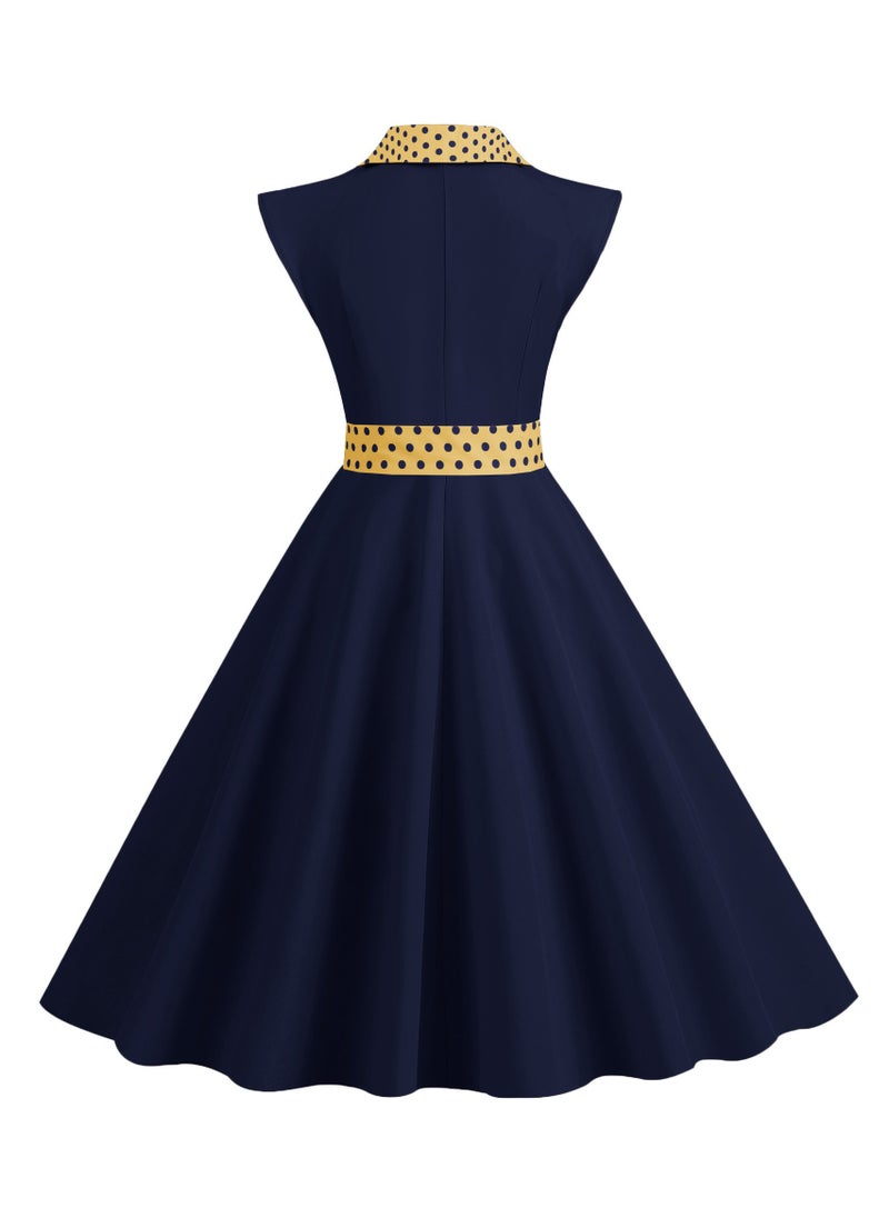 KUYING - New Standing Collar Polka Dot Splicing Double Breasted Large Swing Dress - Image 1
