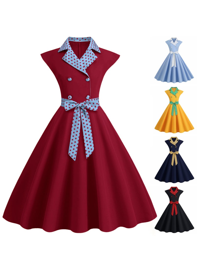 KUYING - New Standing Collar Polka Dot Splicing Double Breasted Large Swing Dress - Image 1