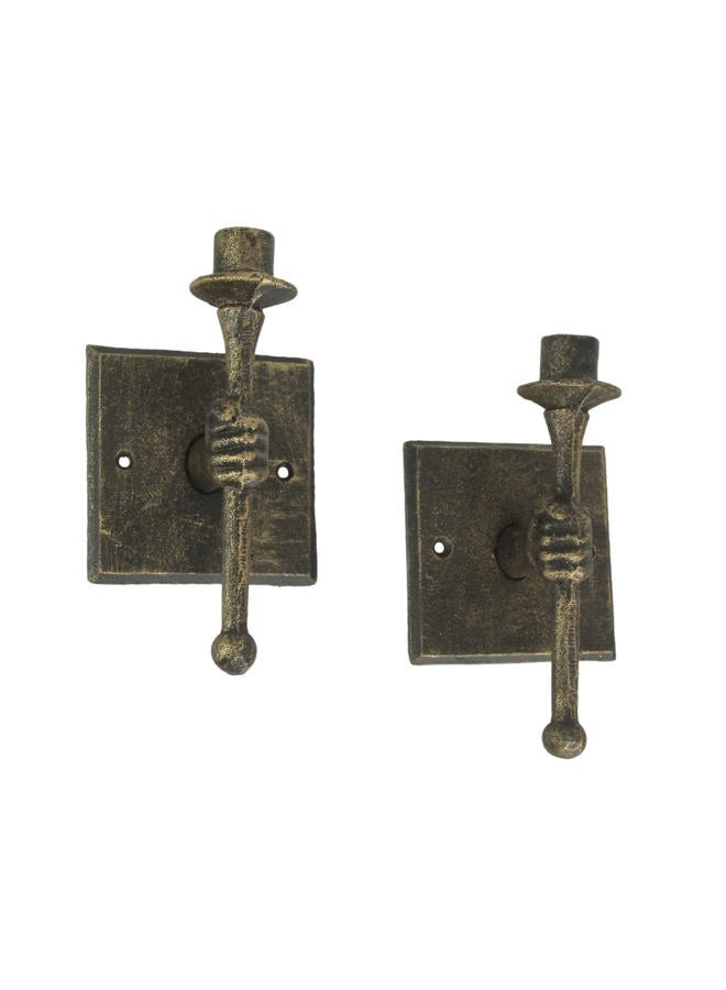 Zeckos Set of 2 Antique Bronze Finish Cast Iron Torchbearer Hand Wall Sconce Candle Holders: Rustic Charm for Western Décor - 8 Inches High - Adds Elegance to Any Room - Image 1