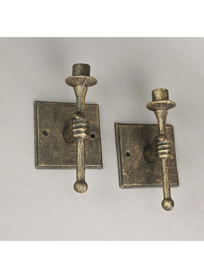 Zeckos Set of 2 Antique Bronze Finish Cast Iron Torchbearer Hand Wall Sconce Candle Holders: Rustic Charm for Western Décor - 8 Inches High - Adds Elegance to Any Room - Image 4