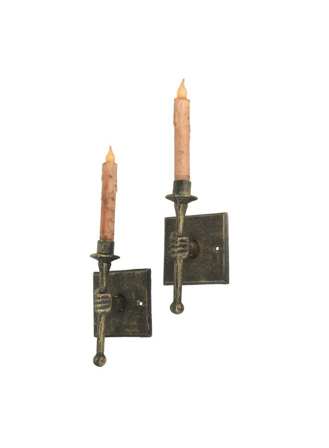 Zeckos Set of 2 Antique Bronze Finish Cast Iron Torchbearer Hand Wall Sconce Candle Holders: Rustic Charm for Western Décor - 8 Inches High - Adds Elegance to Any Room - Image 2