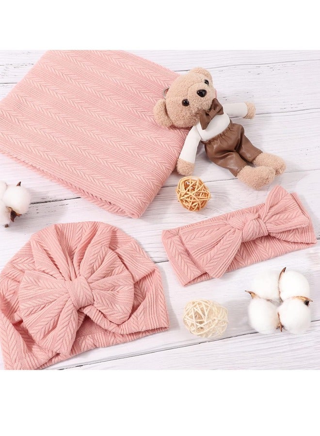 MIXDE 3PCs Newborn Swaddle Blanket with Headband Set Wheat Pattern Swaddle Wrap Receiving Blanket for Baby Boy Girls Sleeping Bag - Image 3