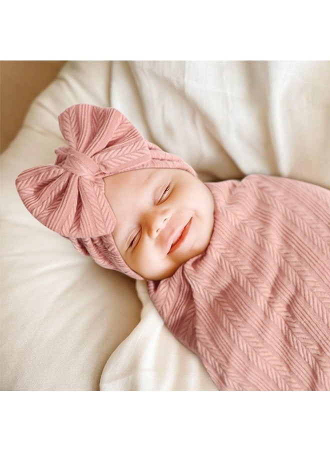 MIXDE 3PCs Newborn Swaddle Blanket with Headband Set Wheat Pattern Swaddle Wrap Receiving Blanket for Baby Boy Girls Sleeping Bag - Image 4