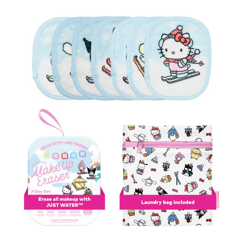 Makeup Eraser The Original MakeUp Eraser 7-Day Set, Erase All Makeup With Just Water, Including Waterproof Mascara, Eyeliner, Foundation, Lipstick, Sunscreen, and More! Hello Kitty Skiing, 7ct - Image 1