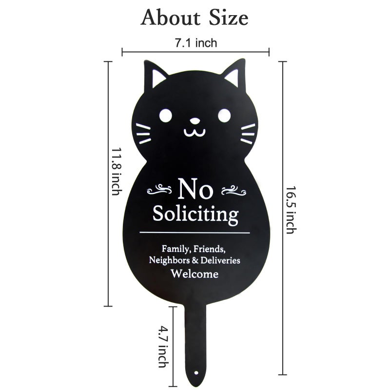 Handook No Soliciting Sign for House Funny Metal No Soliciting Yard Sign, 16.5"x7.1" Black Cat No Solicitation Sign for Home and Business - Image 3