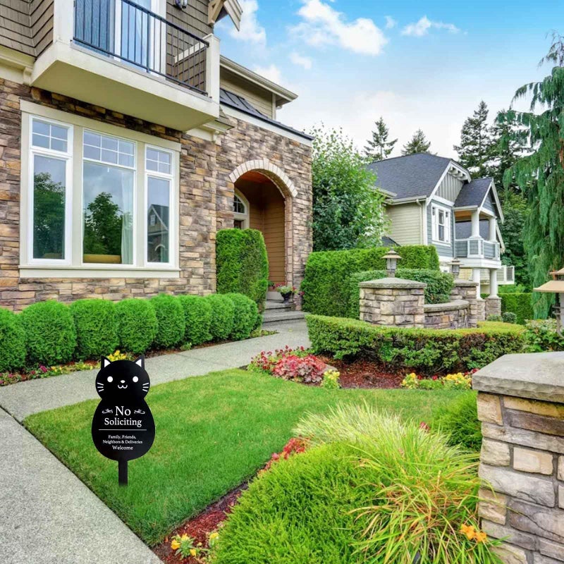 Handook No Soliciting Sign for House Funny Metal No Soliciting Yard Sign, 16.5"x7.1" Black Cat No Solicitation Sign for Home and Business - Image 5