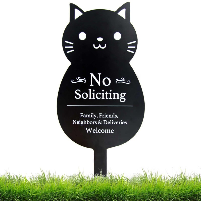 Handook No Soliciting Sign for House Funny Metal No Soliciting Yard Sign, 16.5"x7.1" Black Cat No Solicitation Sign for Home and Business - Image 1