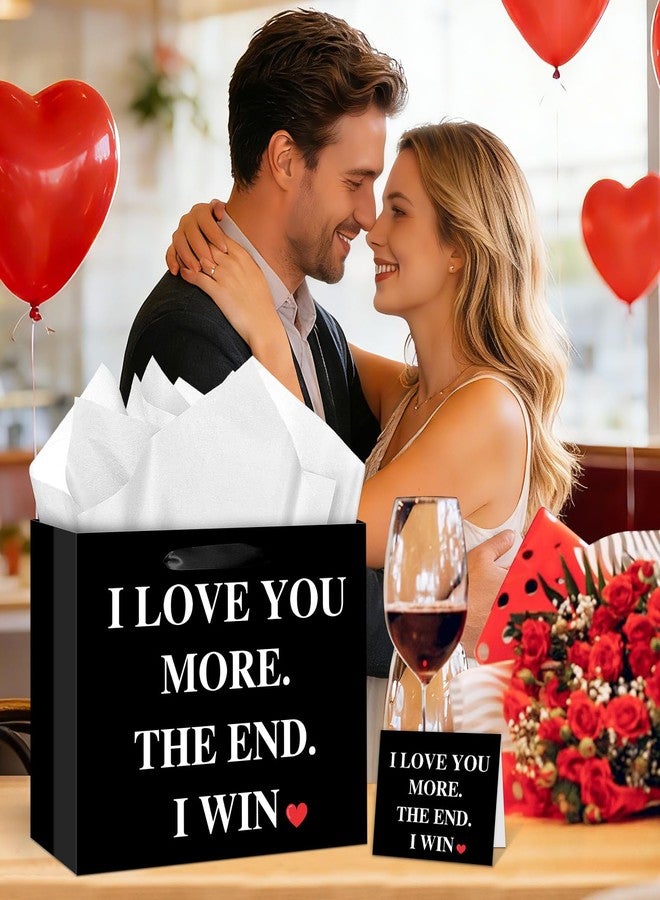Woosytoo Birthday Anniversary Black Gift Bag I Love You More Black Gift Bags with Wrapping Paper and Card Romantic Wedding Bridal Shower Engagement Party Favor Bag Decorations for Boyfriend Girlfriend Husband Wife Finance - Image 4