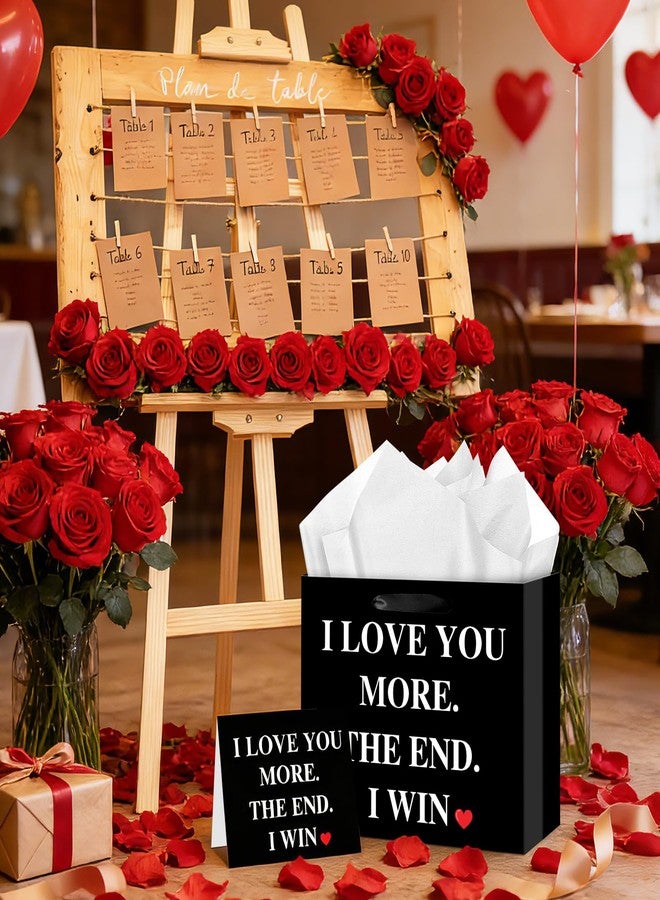 Woosytoo Birthday Anniversary Black Gift Bag I Love You More Black Gift Bags with Wrapping Paper and Card Romantic Wedding Bridal Shower Engagement Party Favor Bag Decorations for Boyfriend Girlfriend Husband Wife Finance - Image 5