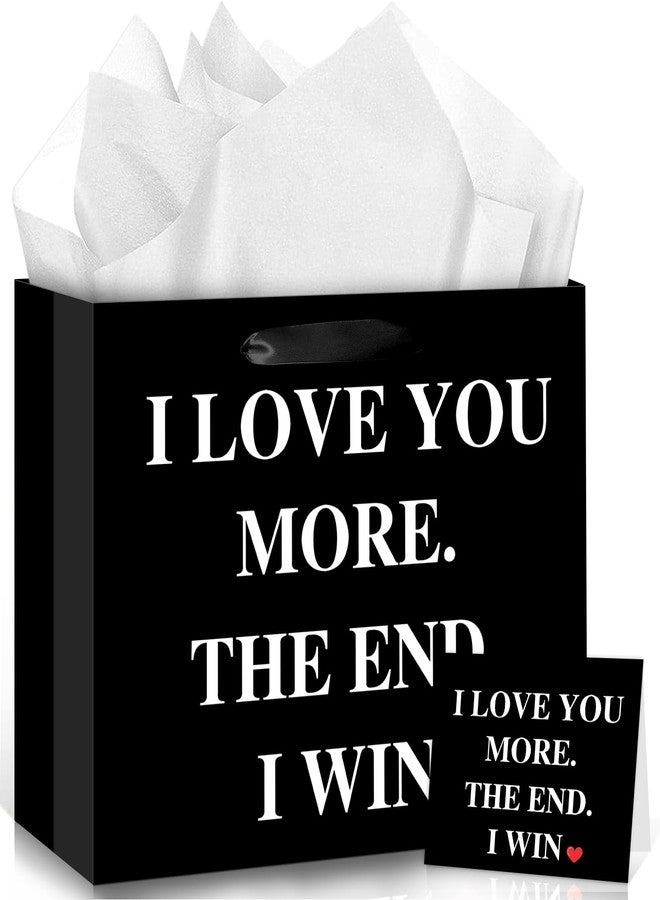 Woosytoo Birthday Anniversary Black Gift Bag I Love You More Black Gift Bags with Wrapping Paper and Card Romantic Wedding Bridal Shower Engagement Party Favor Bag Decorations for Boyfriend Girlfriend Husband Wife Finance - Image 1
