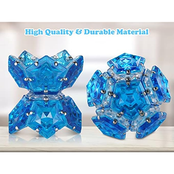 RoomyRoc Fidget Sphere - Pentagons Magnets Balls - 12 Piece Set - Crystal Blue - Magnetic Fidget Toy - Stress Relief for Teens & Adults - Image 4