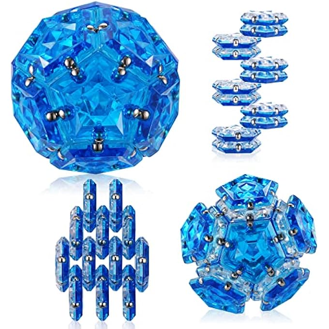 RoomyRoc Fidget Sphere - Pentagons Magnets Balls - 12 Piece Set - Crystal Blue - Magnetic Fidget Toy - Stress Relief for Teens & Adults - Image 1