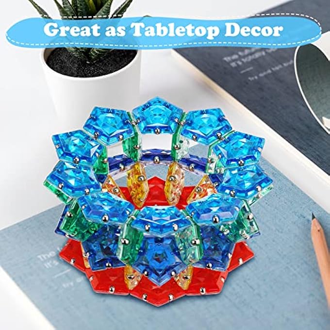 RoomyRoc Fidget Sphere - Pentagons Magnets Balls - 12 Piece Set - Crystal Blue - Magnetic Fidget Toy - Stress Relief for Teens & Adults - Image 5