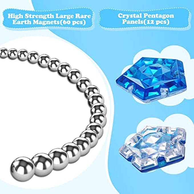 RoomyRoc Fidget Sphere - Pentagons Magnets Balls - 12 Piece Set - Crystal Blue - Magnetic Fidget Toy - Stress Relief for Teens & Adults - Image 2