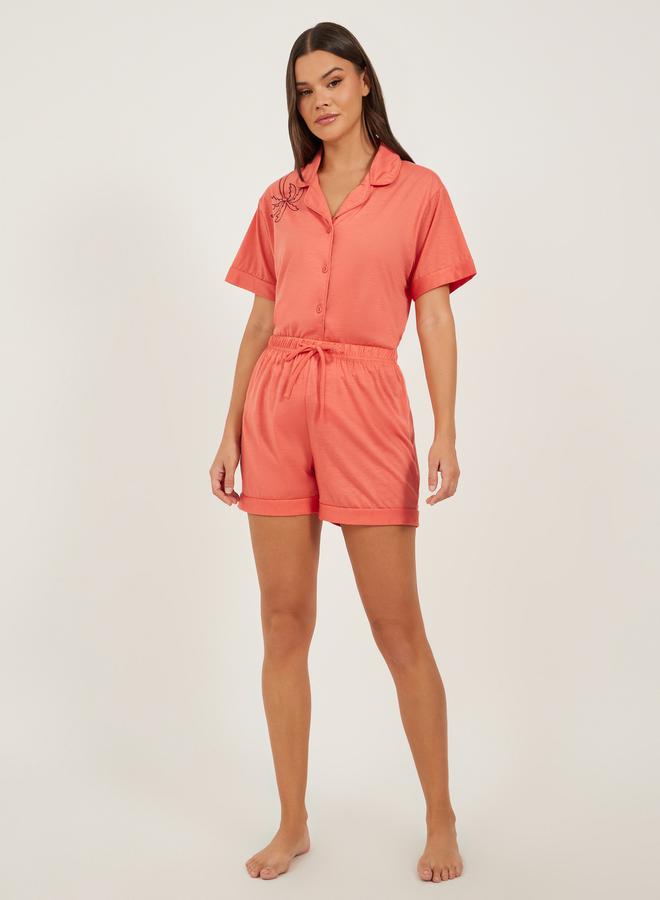Styli Palm Placement Printed Shirt and Pyjama Shorts Set  - Image 2