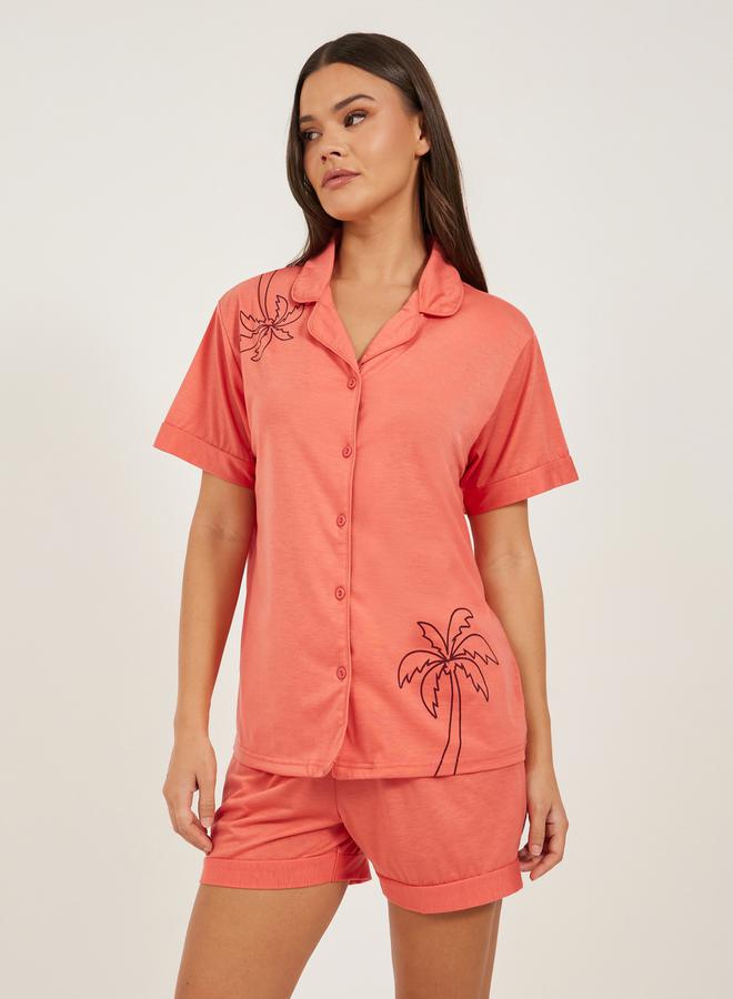 Styli Palm Placement Printed Shirt and Pyjama Shorts Set  - Image 3