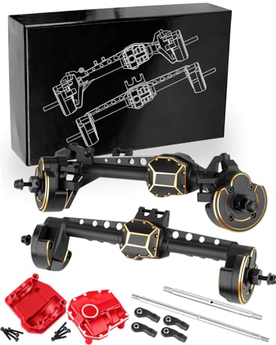 RCHuiWow RC Upgrades Part for 110 SCX10 IIIAluminium Alloy Portal Axles wDiff CoverBrass Steering Knuckles Outer Inner Portal Covers Diff CoversFront Rear Complete Axle Set for SCX10 III - Image 1
