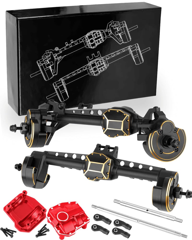 RCHuiWow RC Upgrades Part for 110 SCX10 IIIAluminium Alloy Portal Axles wDiff CoverBrass Steering Knuckles Outer Inner Portal Covers Diff CoversFront Rear Complete Axle Set for SCX10 III - Image 3