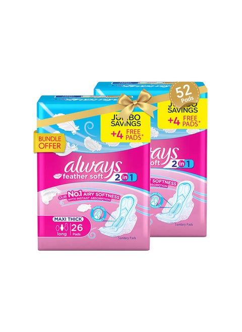 Long Sanitary Pads With Wings Bundle Offer 52 Pads 2 In 1 Feather Soft Maxi Thick