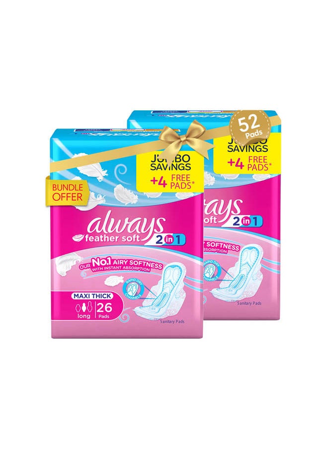 Long Sanitary Pads With Wings Bundle Offer 52 Pads 2 In 1 Feather Soft Maxi Thick