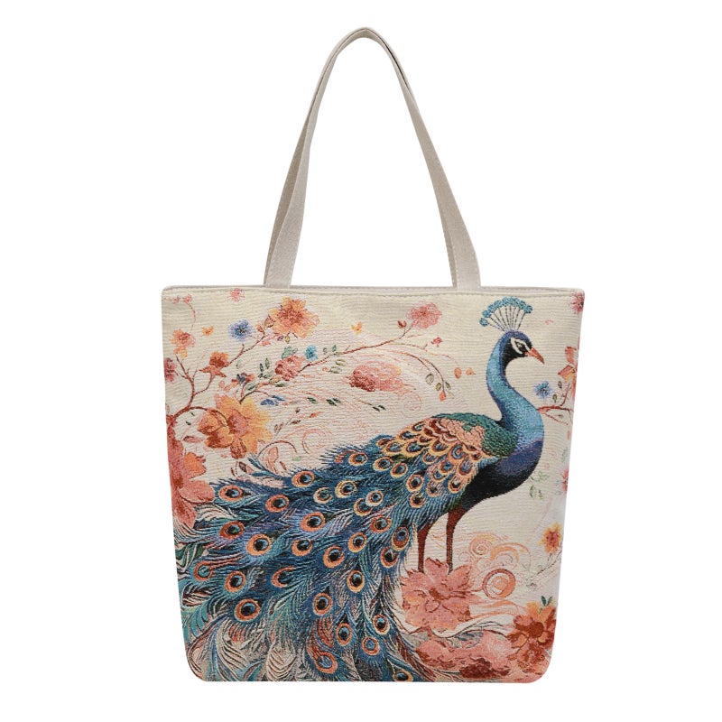 Double-Sided Gold Thread Jacquard Embroidered Canvas Bag, Large Capacity Mommy Bag, Artistic Shoulder Bag, Tote Bag, Chinese Style Embroidery - Image 1