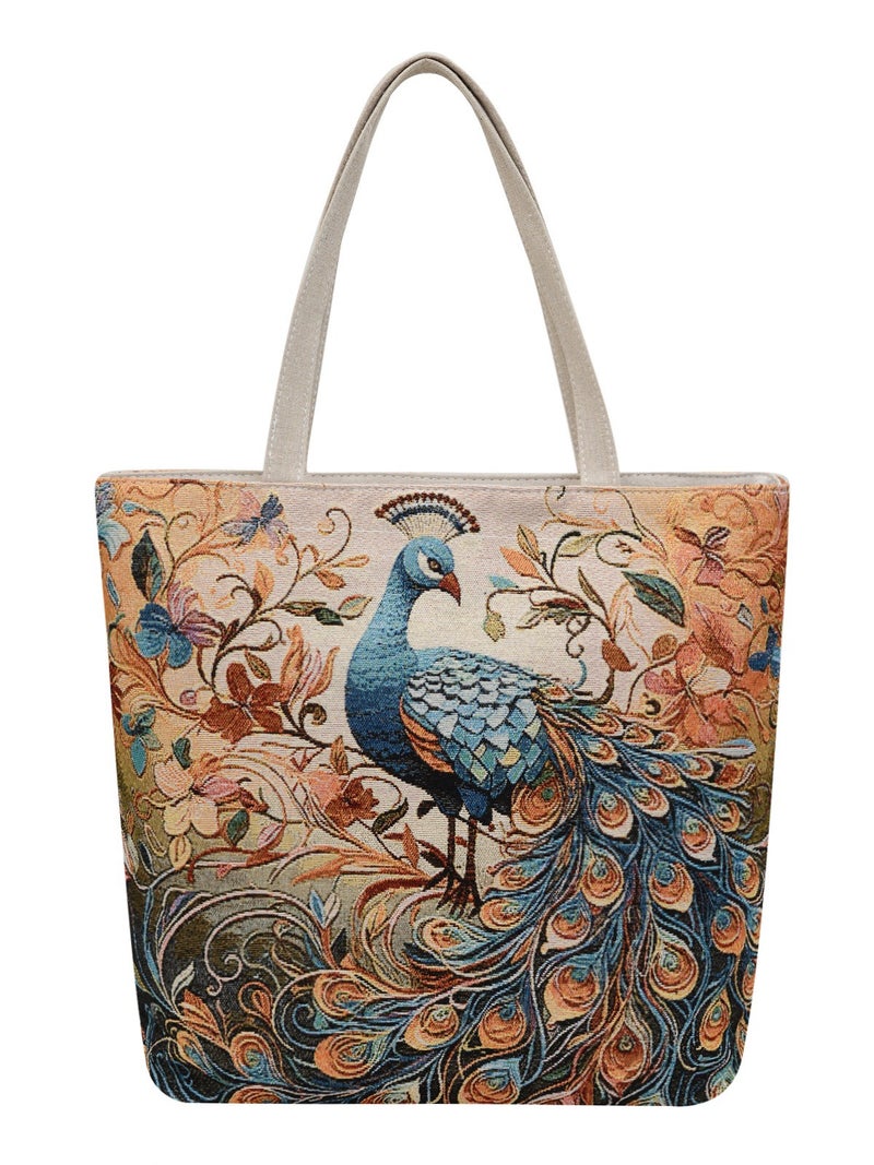 Double-Sided Gold Thread Jacquard Embroidered Canvas Bag, Large Capacity Mommy Bag, Artistic Shoulder Bag, Tote Bag, Chinese Style Embroidery - Image 3