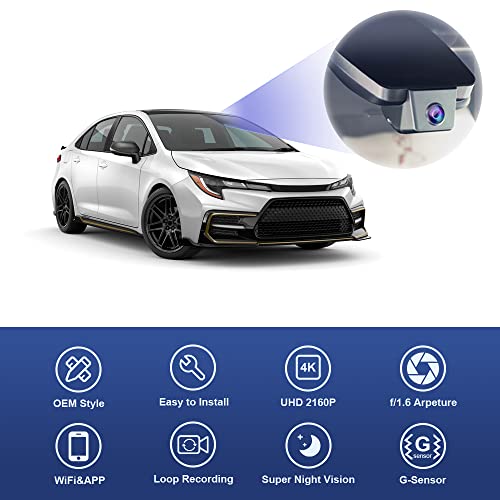 FITCAMX كاميرا داش فيت كام إكس 4K مناسبة لتويوتا كورولا LE L XLE XSE SE 2020 2021 2022 هايبرد وهاتشباك 2019-2022 (E210/الجيل 12)، مظهر OEM، فيديو 2160P UHD واي فاي، مستشعر G، تسجيل متكرر، توصيل وتشغيل، بطاقة 64GB - Image 4