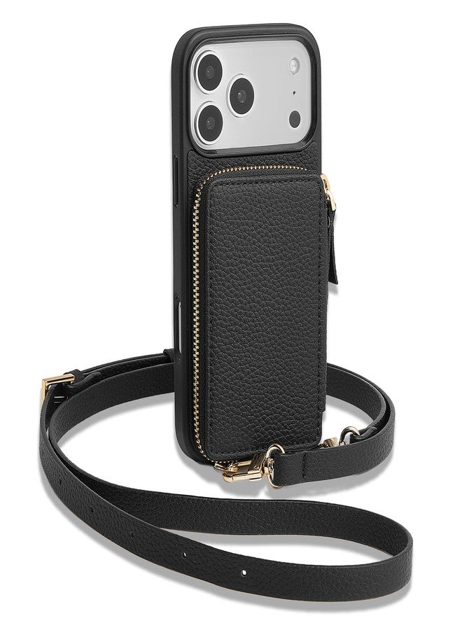ZVE for iPhone 17 Pro Max Wallet Case Crossbody, Zipper Phone Cover with Wrist Strap RFID Blocking for 6.9" Black - Image 1