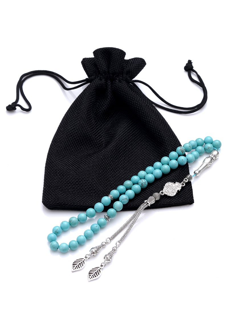 Subhati Prayer Beads (Misbah ) with metal Parts and Turquoise Stone | 8 MM Beads - 45 Pcs | ya rahmun ya rahim  - Image 2