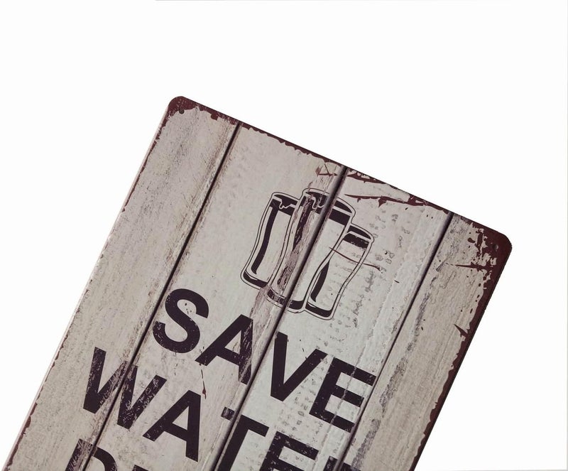 ERLOOD Save Water Drink Beer Tin Signs Vintage Retro Wall Plaque Retro Metal Bar Pub Poster 12 X 8 - Image 2
