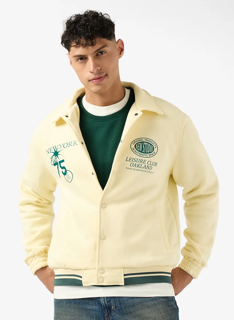 سفنتي فايف Graphic Print Varsity Jacket
