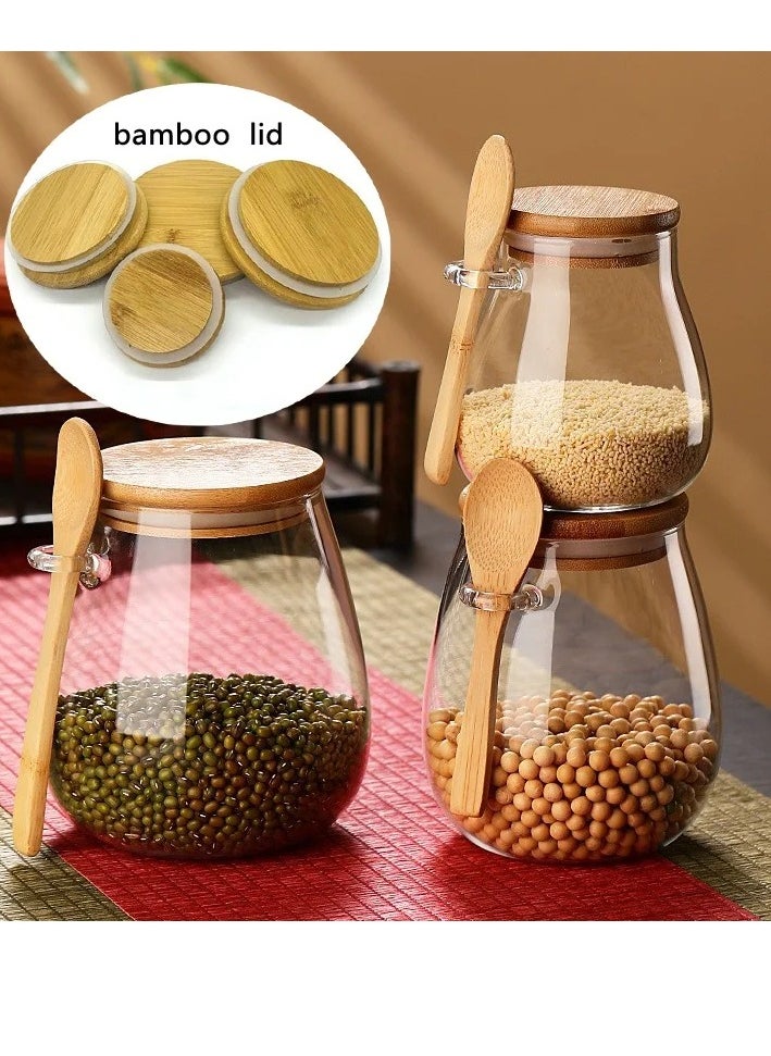 Generic - Airtight Glass Jars with Lids and Spoons, Oats Canisters Overnight Food Storage Set of 3 (350 ML- 600 ML-1000 ML) - Image 1