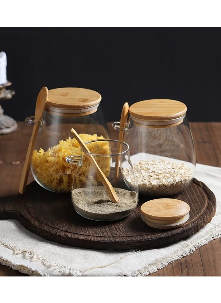 Generic - Airtight Glass Jars with Lids and Spoons, Oats Canisters Overnight Food Storage Set of 3 (350 ML- 600 ML-1000 ML) - Image 1