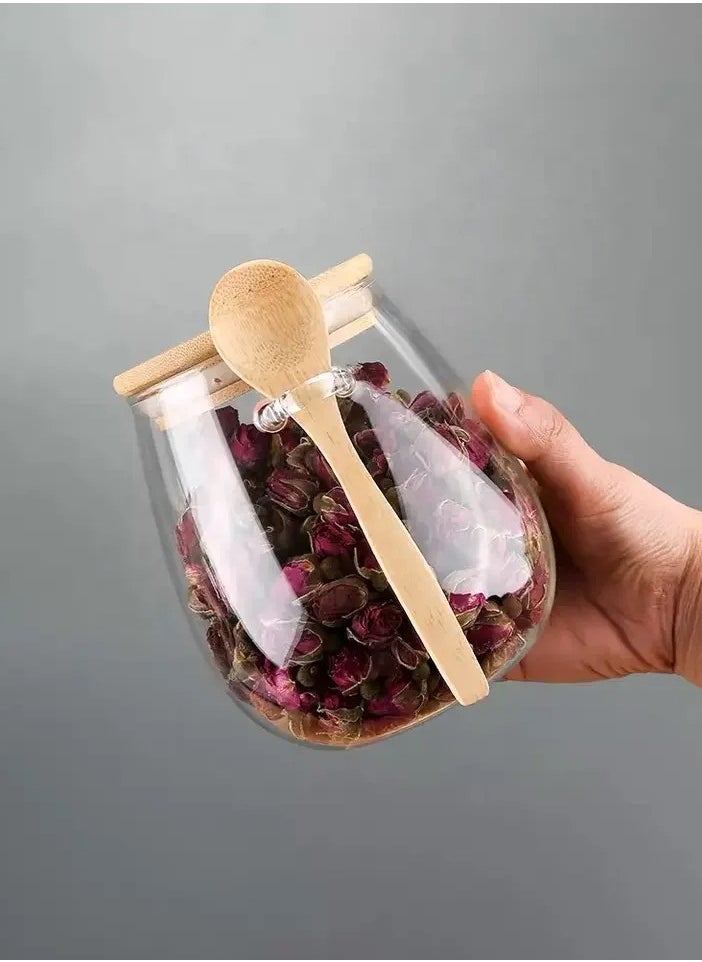 Generic - Airtight Glass Jars with Lids and Spoons, Oats Canisters Overnight Food Storage Set of 3 (350 ML- 600 ML-1000 ML) - Image 1