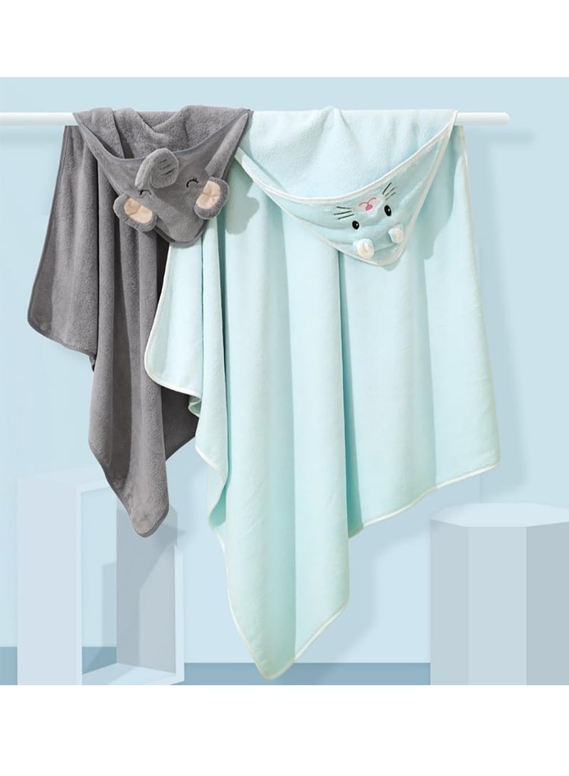 منشفة حمام الطفل ذات غطاء 80x80 سم - منشفة حمام كبيرة للطفل - ناعمة وامتصاصية - بطانية حمام لطيفة برسوم كرتون حيوانات للطفل الذكر أو الأنثى - لون رمادي. - Image 4