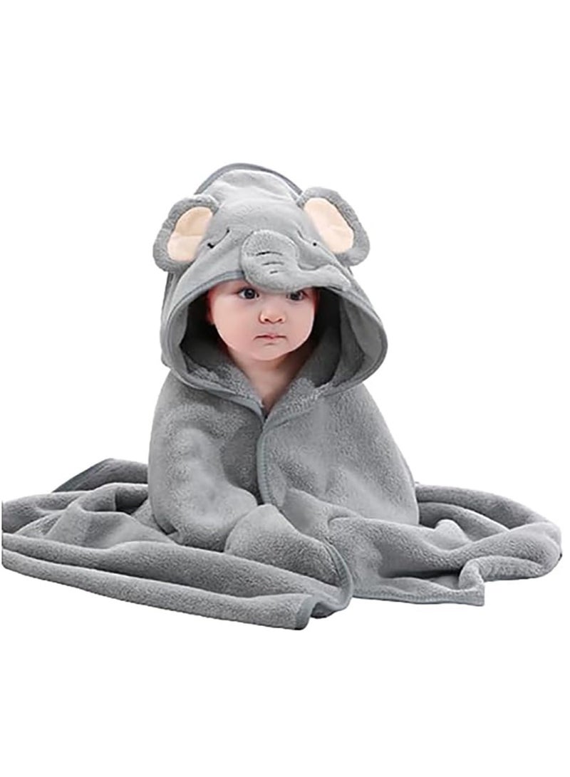 منشفة حمام الطفل ذات غطاء 80x80 سم - منشفة حمام كبيرة للطفل - ناعمة وامتصاصية - بطانية حمام لطيفة برسوم كرتون حيوانات للطفل الذكر أو الأنثى - لون رمادي. - Image 1