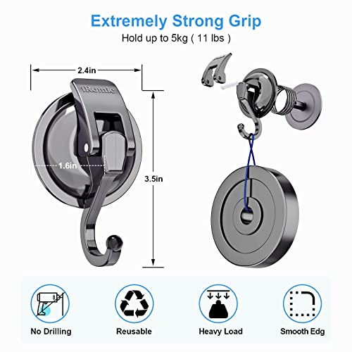 iRomic Heavy Duty Vacuum Suction Cup Hooks (2Pack) for Shower,Glass Window,Kitchen&Bathroom&Restroom Organization，Gun Silver. - Image 3