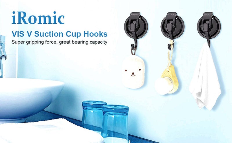 iRomic Heavy Duty Vacuum Suction Cup Hooks (2Pack) for Shower,Glass Window,Kitchen&Bathroom&Restroom Organization，Gun Silver. - Image 5