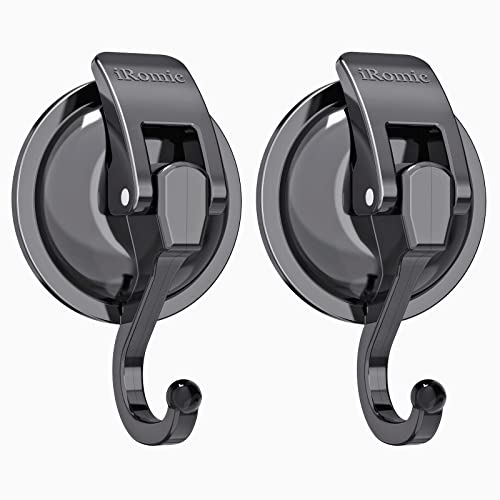 iRomic Heavy Duty Vacuum Suction Cup Hooks (2Pack) for Shower,Glass Window,Kitchen&Bathroom&Restroom Organization，Gun Silver. - Image 1